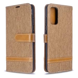 huismerk Voor Galaxy S20 Color Matching Denim Texture Horizontal Flip PU Leather Case met Holder & Card Slots & Wallet & Lanyard(Brown)