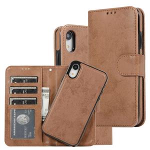 huismerk Voor iPhone XR KLT888-2 Retro 2 in 1 Afneembare Magnetische Horizontale Flip TPU + PU Lederen case met Holder & Card Slots & Photo Frame & Wallet(Brow