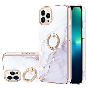 huismerk Electroplating Marmeren Patroon IMD TPU Shockproof Case met ringhouder voor iPhone 13 Pro (White 006)