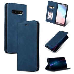 Retro huid voelen Business magnetische horizontale Flip lederen case voor Samsung Galaxy S10 plus (marineblauw)