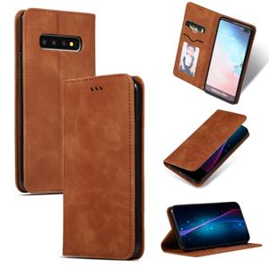 huismerk Retro huid feel Business magnetische horizontale Flip lederen case voor Samsung Galaxy S10 plus (bruin)