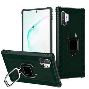 huismerk Voor Galaxy Note 10 + Carbon Fiber beschermhoes met 360 graden roterende ring houder (groen)