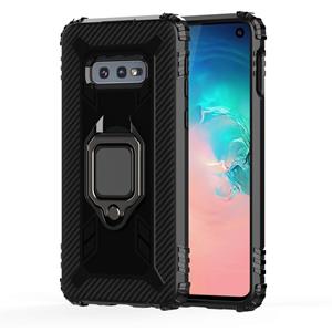 Voor Galaxy S10e Carbon Fiber beschermhoes met 360 graden roterende ring houder (zwart)