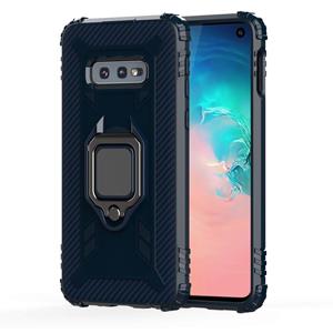 Voor Galaxy S10e Carbon Fiber Beschermhoes met 360 graden roterende ringhouder(Blauw)