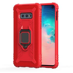 Voor Galaxy S10e Carbon Fiber Beschermhoes met 360 graden roterende ringhouder(Rood)