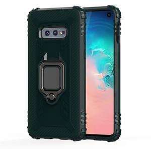 huismerk Voor Galaxy S10e Carbon Fiber beschermhoes met 360 graden roterende ring houder (groen)