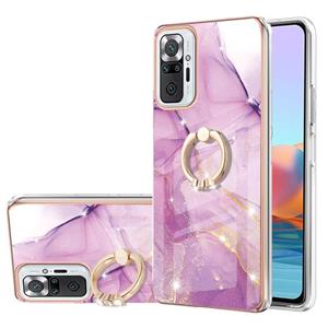 huismerk Voor Xiaomi Redmi Note 10 PRO / OPMERKING 10 PRO MAX Galvaniseren Marmeren Patroon IMD TPU Schokbestendig Case met Ringhouder (Purple 001)