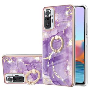 huismerk Voor Xiaomi Redmi Note 10 PRO / OPMERKING 10 PRO MAX ELEKTLOPLEREN MARMER PATROON IMD TPU schokbestendig geval met ringhouder (paars 002)