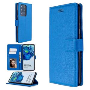 huismerk Voor Sansung Galaxy S20 Ultra Litchi Texture Horizontale Flip Lederen Case met Holder & Card Slots & Wallet & Photo Frame(Blauw)