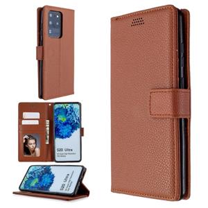 huismerk Voor Sansung Galaxy S20 Ultra Litchi Texture Horizontale Flip Lederen Case met Holder & Card Slots & Wallet & Photo Frame(Brown)