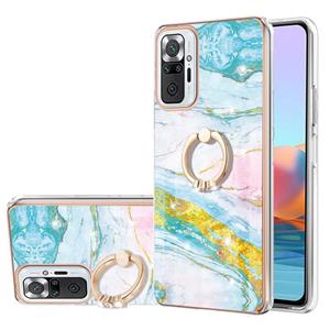 huismerk Voor Xiaomi Redmi Note 10 PRO / OPMERKING 10 PRO MAX ELEKTLOPLEREN MARMER PATROON IMD TPU Schokbestendig Case met Ringhouder (groen 004)