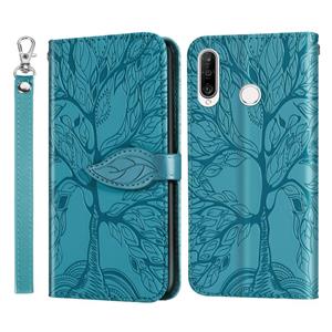 Huismerk Voor Huawei P30 Lite Life of Tree Embossing Pattern Horizontale Flip Lederen Case met Holder & Card Slot & Wallet & Photo Frame & Lanyard(Blauw)