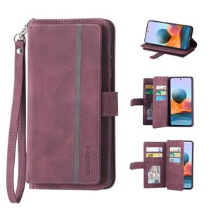 huismerk For Xiaomi Redmi Note10 4G Global 9 Card Slots Splicing Magnetic Leather Flip Phone Case(Wine Red)