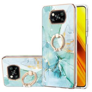 Voor Xiaomi Poco X3 NFC galvaniseren marmeren patroon IMD TPU schokbestendig geval met ringhouder (groen 003)