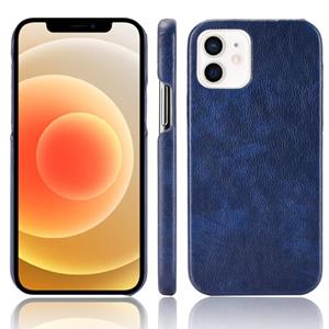 huismerk Voor iPhone 12 mini Shockproof Litchi Texture PC + PU Case(Blauw)