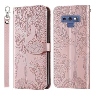 huismerk Voor Samsung Galaxy Note9 Life of Tree Embossing Pattern Horizontale Flip Lederen Case met Holder & Card Slot & Wallet & Photo Frame & Lanyard(Rose Go