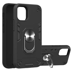 huismerk Voor iPhone 12 mini Armour Series PC + TPU beschermhoes met ringhouder(Zwart)