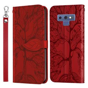 huismerk Voor Samsung Galaxy Note9 Life of Tree Embossing Pattern Horizontale Flip Lederen Case met Holder & Card Slot & Wallet & Photo Frame & Lanyard(Red)