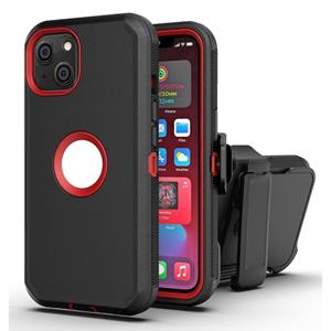 huismerk Robot schokbestendige siliconen + pc-beschermhoes met rugklemhouder voor iPhone 13 pro (zwart rood)