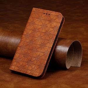 huismerk Voor iPhone 6 Plus Lucky Flowers Embossing Pattern Magnetic Horizontal Flip Leather Case met Holder & Card Slots(Brown)