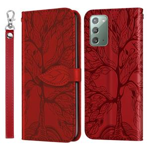 huismerk Voor Samsung Galaxy Note20 Life of Tree Embossing Pattern Horizontale Flip Lederen Case met Holder & Card Slot & Wallet & Photo Frame & Lanyard(Red)