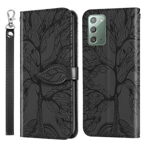 huismerk Voor Samsung Galaxy Note20 Life of Tree Embossing Pattern Horizontale Flip Lederen Case met Holder & Card Slot & Wallet & Photo Frame & Lanyard(Zwart)