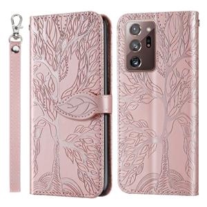 huismerk Voor Samsung Galaxy Note20 Ultra Life of Tree Embossing Pattern Horizontale Flip Lederen Case met Holder & Card Slot & Wallet & Photo Frame & Lanyard(