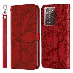 huismerk Voor Samsung Galaxy Note20 Ultra Life of Tree Embossing Pattern Horizontale Flip Lederen Case met Holder & Card Slot & Wallet & Photo Frame & Lanyard(