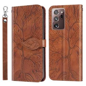 huismerk Voor Samsung Galaxy Note20 Ultra Life of Tree Embossing Pattern Horizontale Flip Lederen Case met Holder & Card Slot & Wallet & Photo Frame & Lanyard(