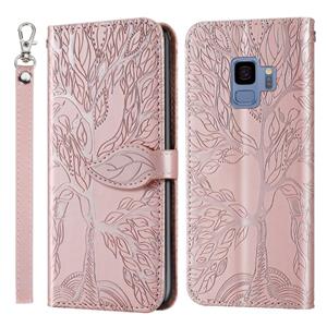 huismerk Voor Samsung Galaxy S9 Life of Tree Embossing Pattern Horizontale Flip Lederen Case met Holder & Card Slot & Wallet & Photo Frame & Lanyard(Rose Gold)