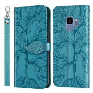 huismerk Voor Samsung Galaxy S9 Life of Tree Embossing Pattern Horizontale Flip Lederen Case met Holder & Card Slot & Wallet & Photo Frame & Lanyard(Lake Blue)