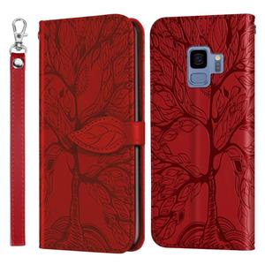 huismerk Voor Samsung Galaxy S9 Life of Tree Embossing Pattern Horizontale Flip Lederen Case met Holder & Card Slot & Wallet & Photo Frame & Lanyard(Red)