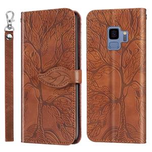 huismerk Voor Samsung Galaxy S9 Life of Tree Embossing Pattern Horizontale Flip Lederen Case met Holder & Card Slot & Wallet & Photo Frame & Lanyard(Bruin)