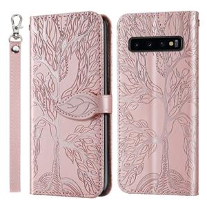 huismerk Voor Samsung Galaxy S10 Life of Tree Embossing Pattern Horizontale Flip Lederen Case met Holder & Card Slot & Wallet & Photo Frame & Lanyard(Rose Gold