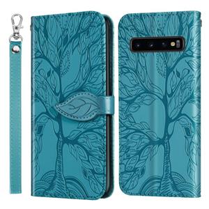 huismerk Voor Samsung Galaxy S10 Life of Tree Embossing Pattern Horizontale Flip Lederen Case met Holder & Card Slot & Wallet & Photo Frame & Lanyard(Lake Blue