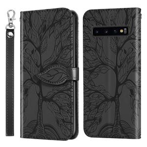 huismerk Voor Samsung Galaxy S10 Life of Tree Embossing Pattern Horizontale Flip Lederen Case met Holder & Card Slot & Wallet & Photo Frame & Lanyard(Zwart)