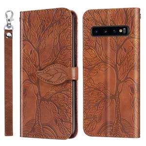 huismerk Voor Samsung Galaxy S10 Life of Tree Embossing Pattern Horizontale Flip Lederen Case met Holder & Card Slot & Wallet & Photo Frame & Lanyard(Bruin)