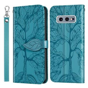 huismerk Voor Samsung Galaxy S10e Life of Tree Embossing Pattern Horizontale Flip Lederen Case met Holder & Card Slot & Wallet & Photo Frame & Lanyard(Lake Blu