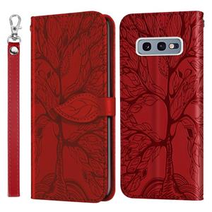 huismerk Voor Samsung Galaxy S10e Life of Tree Embossing Pattern Horizontale Flip Lederen Case met Holder & Card Slot & Wallet & Photo Frame & Lanyard(Red)