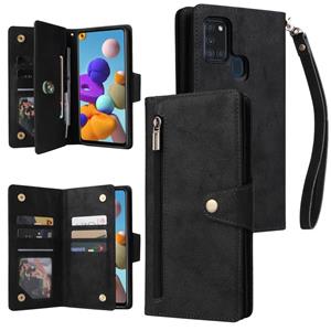 Voor Samsung Galaxy A21s Rivet Buckle 9 Cards Three Lederen telefoonhoesje