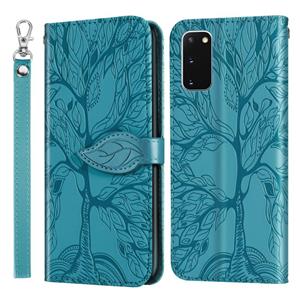 huismerk Voor Samsung Galaxy S20 Life of Tree Embossing Pattern Horizontale Flip Lederen Case met Holder & Card Slot & Wallet & Photo Frame & Lanyard(Lake Blue