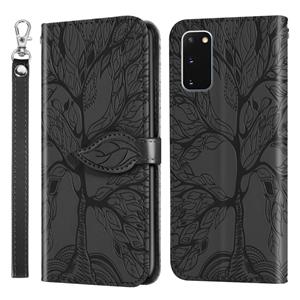 huismerk Voor Samsung Galaxy S20 Life of Tree Embossing Pattern Horizontale Flip Lederen Case met Holder & Card Slot & Wallet & Photo Frame & Lanyard(Zwart)