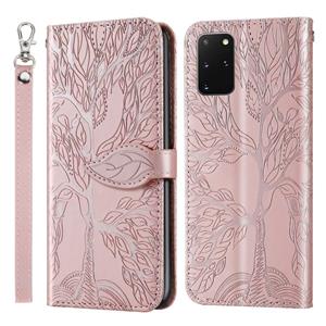 huismerk Voor Samsung Galaxy S20+ Life of Tree Embossing Pattern Horizontale Flip Lederen Case met Holder & Card Slot & Wallet & Photo Frame & Lanyard(Rose Gol