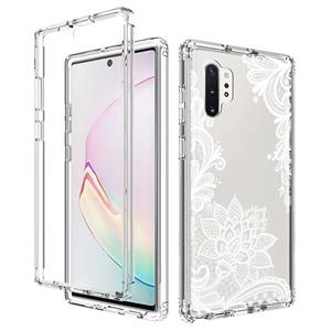 huismerk For Samsung Galaxy Note10+ PC+TPU Transparent Painted Phone Case(White Flower)