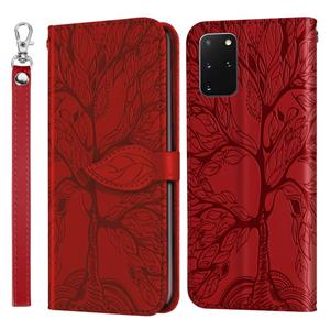 huismerk Voor Samsung Galaxy S20+ Life of Tree Embossing Pattern Horizontale Flip Lederen Case met Holder & Card Slot & Wallet & Photo Frame & Lanyard(Red)