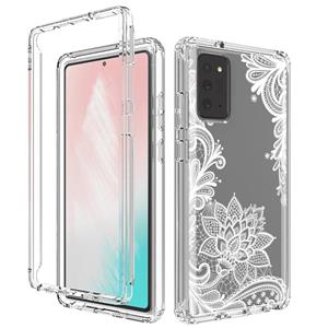 huismerk For Samsung Galaxy Note20 PC+TPU Transparent Painted Phone Case(White Flower)