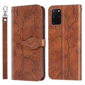 huismerk Voor Samsung Galaxy S20+ Life of Tree Embossing Pattern Horizontale Flip Lederen Case met Holder & Card Slot & Wallet & Photo Frame & Lanyard(Bruin)