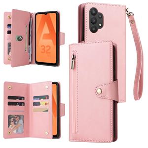 huismerk Voor Samsung Galaxy A32 5G Klinknagel Gesp 9 kaarten Drie vouw leren telefooncase (Rose Gold)