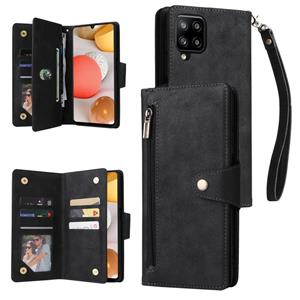 huismerk Voor Samsung Galaxy A42 5G Rivet Buckle 9 Cards Three Lederen telefoonhoesje