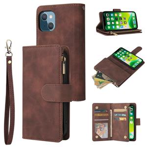 huismerk Multifunctional Phone Leather Case with Card Slot & Holder & Zipper Wallet & Photo Frame For iPhone 13 mini(Coffee)